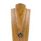NKY240125-05-BLACK                    22 inches silver metal chain with black stone horseshoe pendent Necklace