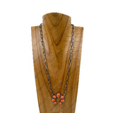 NKY240125-05-ORANGE                     22'' silver metal chain with orange horseshoe Necklace