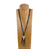 NKY240212-06                      32 Inches black leather with cream white long horn pendent Necklace