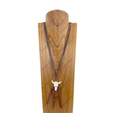 NKY240212-08                     32 Inches brown leather with cream white long horn pendent Necklace