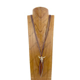 NKY240212-08                     32 Inches brown leather with cream white long horn pendent Necklace