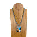 NKY240212-12                       21 Inches silver Navajo pearl beads with western picture frame Necklace