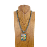 NKY240212-12                       21 Inches silver Navajo pearl beads with western picture frame Necklace