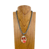 NKY240212-12                       21 Inches silver Navajo pearl beads with western picture frame Necklace