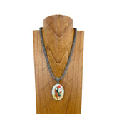 NKY240212-12                       21 Inches silver Navajo pearl beads with western picture frame Necklace