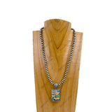NKY240212-20                      18 Inches silver Navajo pearl beads with western picture frame Necklace