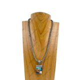 NKY240212-20                      18 Inches silver Navajo pearl beads with western picture frame Necklace