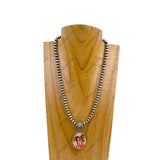 NKY240212-20                      18 Inches silver Navajo pearl beads with western picture frame Necklace