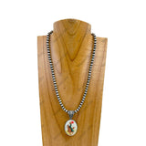 NKY240212-20                      18 Inches silver Navajo pearl beads with western picture frame Necklace