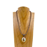 NKY240212-24                      18 Inches copper Navajo pearl beads with western picture frame Necklace