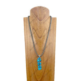 NKY240715-01-BLUE             24 inches silver Navajo pearl beads with blue turquoise stone pendant Necklace