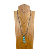 NKY240715-01-BLUE             24 inches silver Navajo pearl beads with blue turquoise stone pendant Necklace