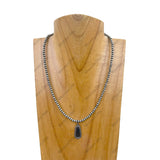NKY240715-02-BLUE           17 inches silver Navajo pearl beads with blue turquoise teardrop Necklace