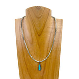 NKY240715-02-BLUE           17 inches silver Navajo pearl beads with blue turquoise teardrop Necklace