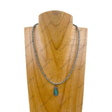 NKY240715-02-BLUE           17 inches silver Navajo pearl beads with blue turquoise teardrop Necklace