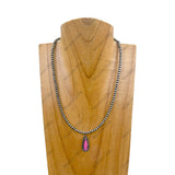 NKY240715-02-BLUE           17 inches silver Navajo pearl beads with blue turquoise teardrop Necklace