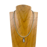 NKY240715-02-BLUE           17 inches silver Navajo pearl beads with blue turquoise teardrop Necklace
