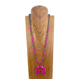 NKY241010-01-BLUE            30'' Silver Navajo pearl and&nbsp; blue turquoise stone with squash blassom pendant Necklace