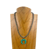 NKY241010-02-BLUE                16'' Silver Navajo pearl Beads with blue turquoise stone squash blassom pendant Necklace