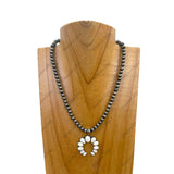 NKY241010-02-BLUE                16'' Silver Navajo pearl Beads with blue turquoise stone squash blassom pendant Necklace