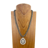 NKY241126-05            21''Silver Navajo pearl beads with blue turquoise stone teardrop pendent Necklace