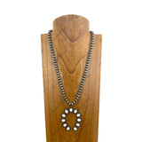 NKY241126-11           23'' Silver Navajo pearl beads with hot pink stone horse shoe pendent Necklace