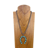 NKY241126-16     23'' Copper Navajo pearl beads with hot pink stone horse shoe pendent Necklace