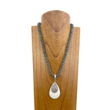 NKY241126-21           21'' Silver Navajo pearl beads with blue turquoise teardrop pendent Necklace