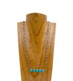 NKY241130-01-BLUE                    Silver metal chain with blue turquoise stone bar Necklace