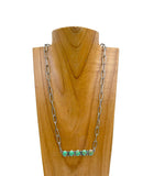 NKY241130-01-BLACK                      Silver metal chain with green turquoise stone bar Necklace