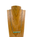NKY241130-01-GREEN                      Silver metal chain with green turquoise stone bar Necklace