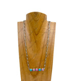 NKY241130-01-GREEN                      Silver metal chain with green turquoise stone bar Necklace
