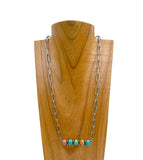 NKY241130-01-BLACK                      Silver metal chain with blue turquoise stone bar Necklace