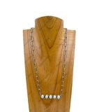 NKY241130-01-GREEN                      Silver metal chain with green turquoise stone bar Necklace