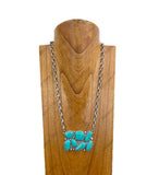 NKY241130-02-SILVER-BLUE                  24 Inches silver metal chain with blue turquoise stone pendent Necklace