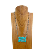 NKY241130-02-SILVER-BLUE                  24 Inches silver metal chain with blue turquoise stone pendent Necklace