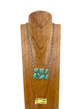 NKY241130-02-SILVER-BLUE                  24 Inches silver metal chain with blue turquoise stone pendent Necklace