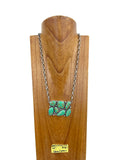 NKY241130-02-SILVER-BLUE                  24 Inches silver metal chain with blue turquoise stone pendent Necklace