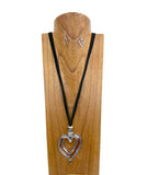 NKY241215-01                 30 Inches black string with silver metal heart pendent Necklace