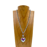 NKY241215-05-CLEAR               21 inches Silver metal and crystal chain with clear heart pendent Necklace