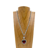 NKY241215-05-CLEAR               21 inches Silver metal and crystal chain with clear heart pendent Necklace