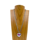 NKY241215-06-CLEAR               21 inches Silver metal and crystal chain with clear heart pendent Necklace