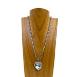 NKY241215-06-CLEAR               21 inches Silver metal and crystal chain with clear heart pendent Necklace