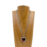 NKY241215-06-CLEAR               21 inches Silver metal and crystal chain with clear heart pendent Necklace