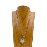 NKY241215-07-GOLD-CLEAR          18 Inches golden metal chain with clear crystal heart pendent Necklace