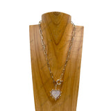 NKY241215-07-GOLD-CLEAR          18 Inches golden metal chain with clear crystal heart pendent Necklace