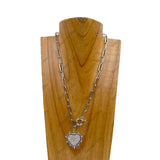 NKY241215-07-SILVER-CLEAR          18 Inches silver metal chain with clear crystal heart pendent Necklace