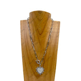 NKY241215-07-SILVER-CLEAR          18 Inches silver metal chain with clear crystal heart pendent Necklace