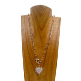 NKY241215-08-GOLD-CLEAR          24 Inches gold metal chain with clear crystal heart pendent Necklace (Copy)