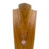 NKY241215-07-GOLD-CLEAR          24 Inches golden metal chain with clear crystal heart pendent Necklace